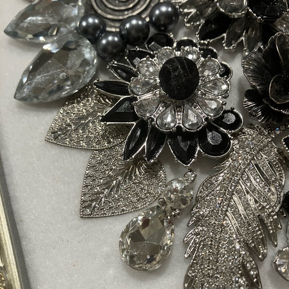 HANDMADE JEWELRY ART COLLAGE IN BLACK/WHITE/SILVER. OOAK 💝 HANDMADE - Picture 6 of 15